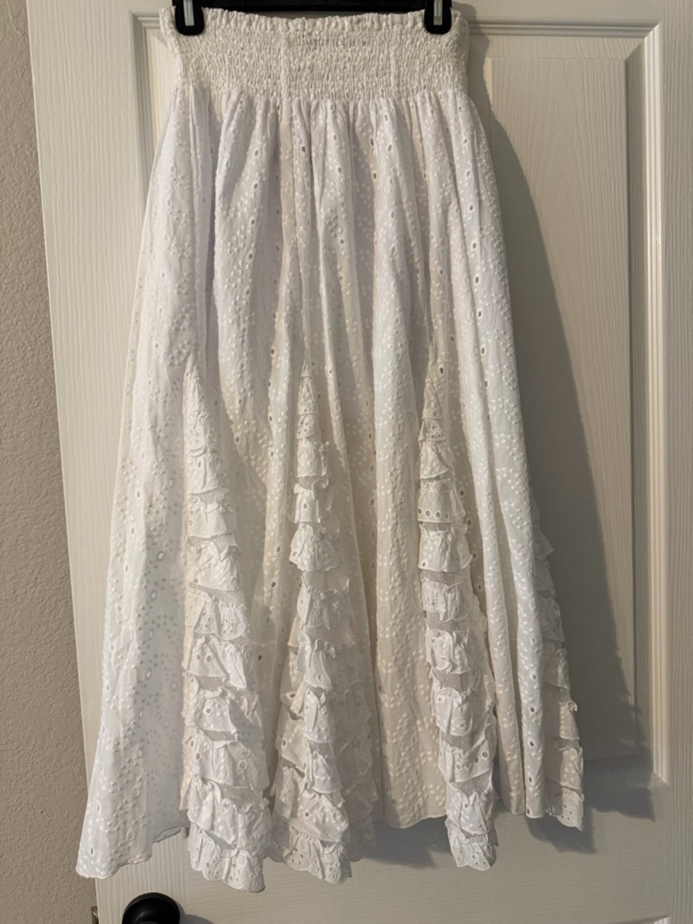 White Eyelet Ruffle Maxi Skirt